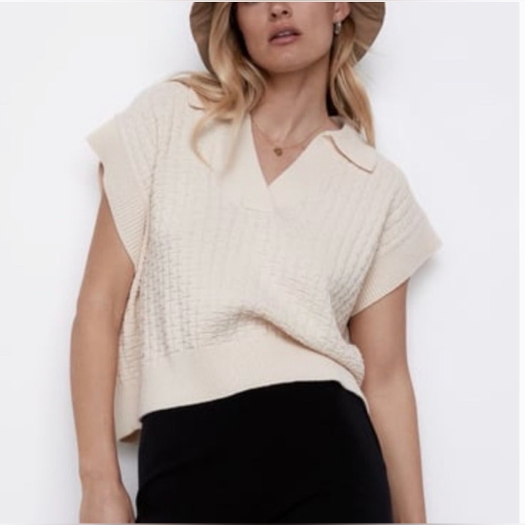 Zara Cream V-Neck Women's Sweater